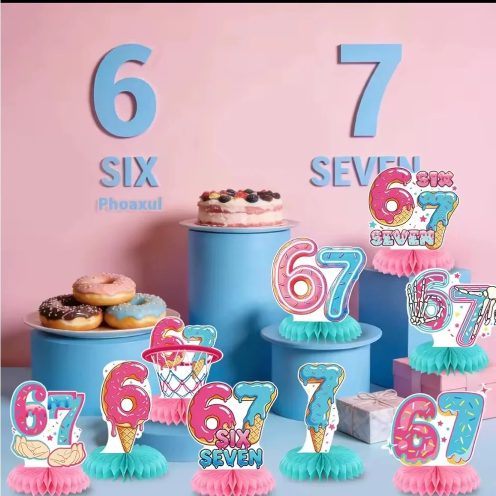 Colorful Number 6 and 7 Party Centerpieces, banner, decoration